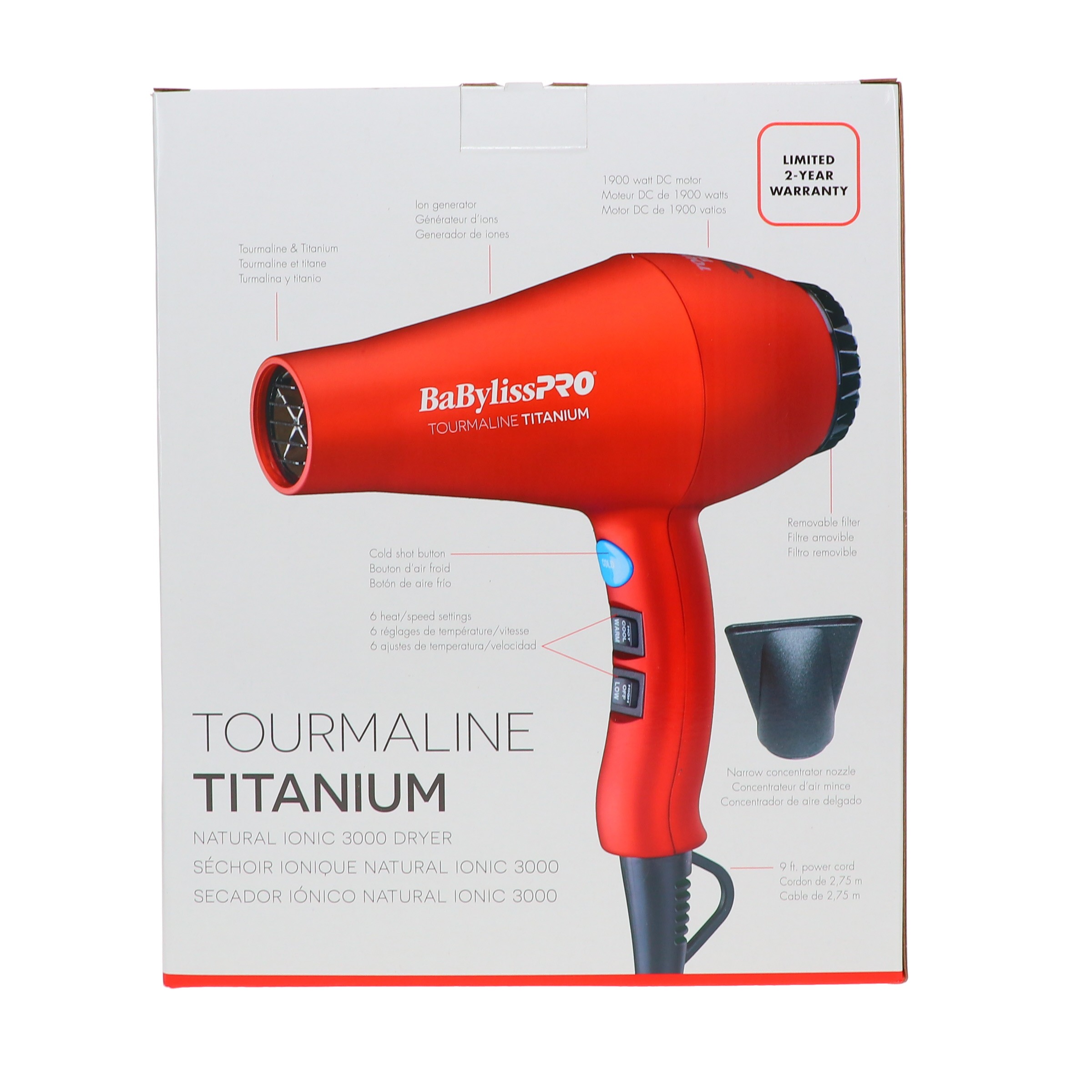 BaBylissPRO TT Tourmaline Titanium 3000 Dryer Red