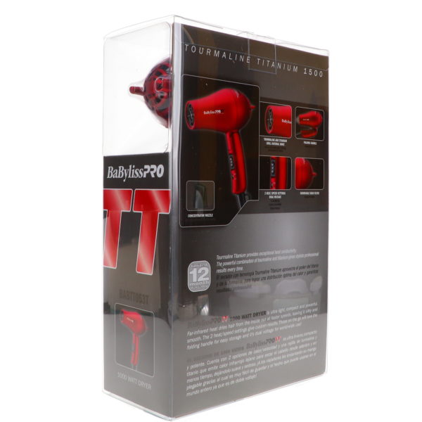 BaBylissPRO TT Tourmaline Titanium Travel Dryer Red