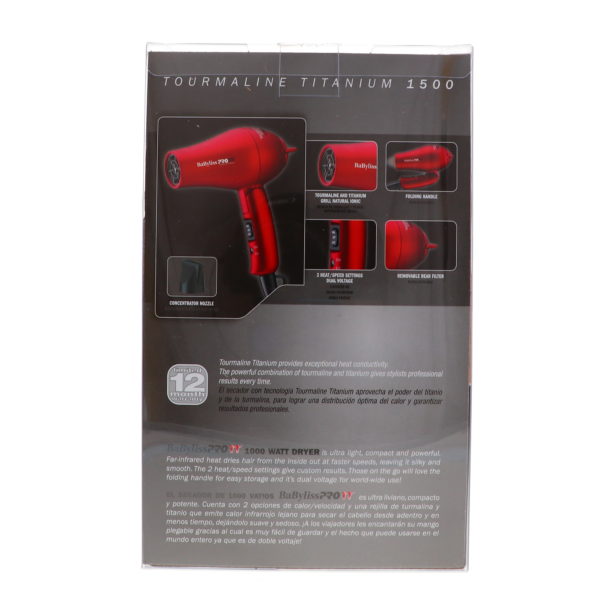 BaBylissPRO TT Tourmaline Titanium Travel Dryer Red