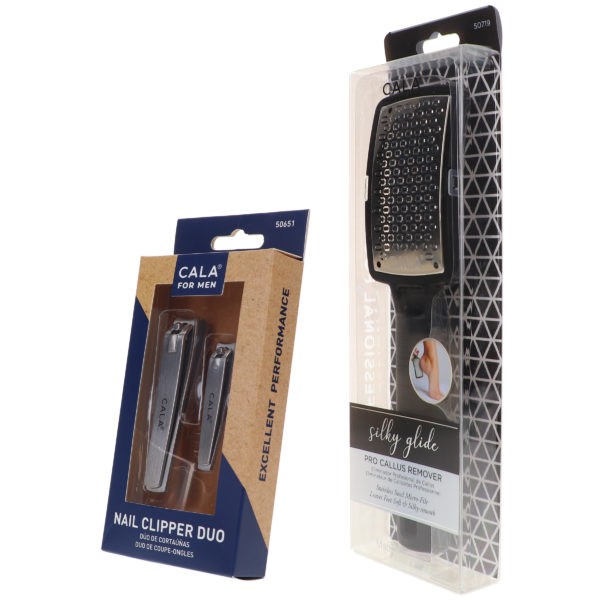 CALA Nail Clipper Duo for Men & Silky Glide Pro Callus Remover Black Combo Pack