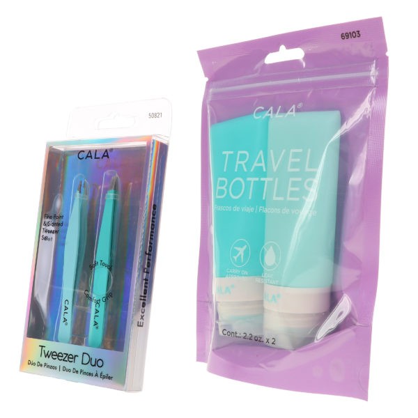 CALA Tweezer Duo Mint & Silicone Travel Bottles Mint Combo Pack