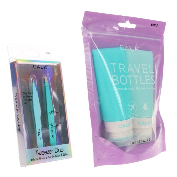 CALA Tweezer Duo Mint & Silicone Travel Bottles Mint Combo Pack