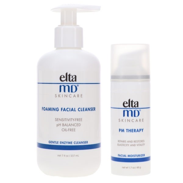 Elta MD Foaming Enzyme Facial Cleanser 7 oz and PM Therapy Facial Moisturizer 1.7 oz Combo Pack