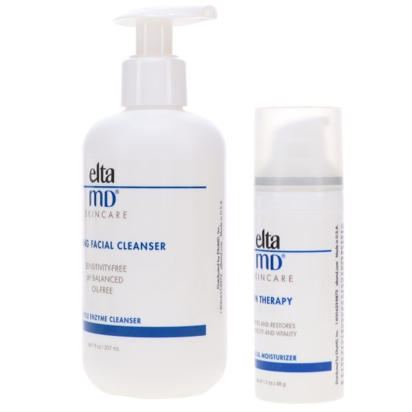 Elta MD Foaming Enzyme Facial Cleanser 7 oz and PM Therapy Facial Moisturizer 1.7 oz Combo Pack