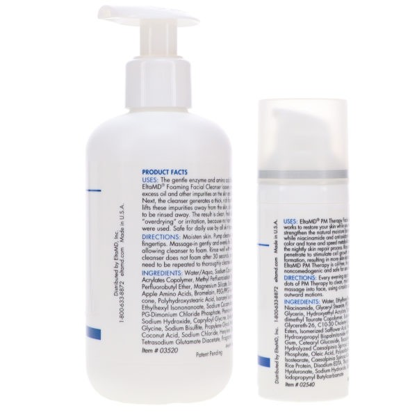 Elta MD Foaming Enzyme Facial Cleanser 7 oz and PM Therapy Facial Moisturizer 1.7 oz Combo Pack