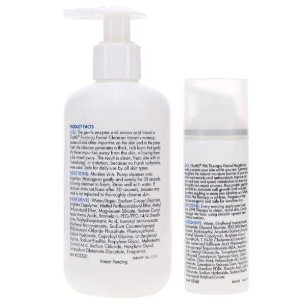 Elta MD Foaming Enzyme Facial Cleanser 7 oz and PM Therapy Facial Moisturizer 1.7 oz Combo Pack