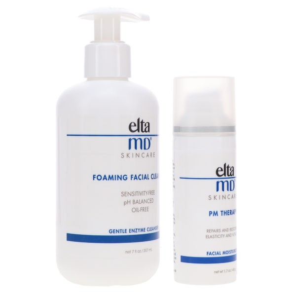 Elta MD Foaming Enzyme Facial Cleanser 7 oz and PM Therapy Facial Moisturizer 1.7 oz Combo Pack