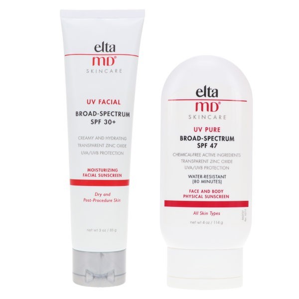 Elta MD UV Facial SPF30+ Broad Spectrum Moisturizing Facial Sunscreen 3oz & UV Pure SPF47 Broad Spectrum Face & Body 4oz Combo Pack