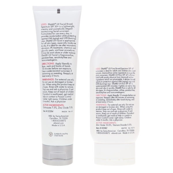 Elta MD UV Facial SPF30+ Broad Spectrum Moisturizing Facial Sunscreen 3oz & UV Pure SPF47 Broad Spectrum Face & Body 4oz Combo Pack
