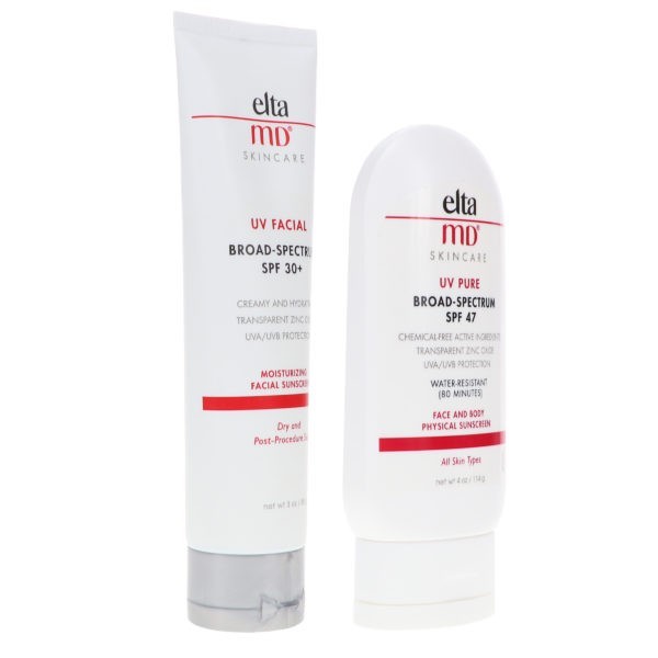 Elta MD UV Facial SPF30+ Broad Spectrum Moisturizing Facial Sunscreen 3oz & UV Pure SPF47 Broad Spectrum Face & Body 4oz Combo Pack