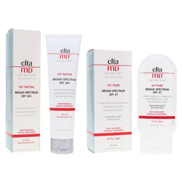 Elta MD UV Facial SPF30+ Broad Spectrum Moisturizing Facial Sunscreen 3oz & UV Pure SPF47 Broad Spectrum Face & Body 4oz Combo Pack