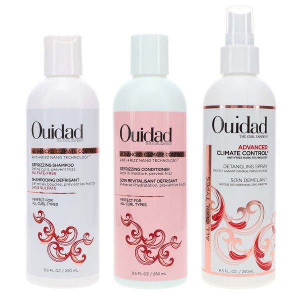 Ouidad Advanced Climate Control Defrizzing Shampoo 8.5 oz, Advanced Climate Control Defrizzing Conditioner 8.5 oz & Advanced Climate Control Detangling Spray 8.5 oz Combo Pack