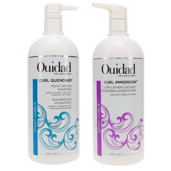 Ouidad Curl Quencher Moisturizing Shampoo 33.8oz & Curl Immersion Low-Lather Coconut Cleansing Conditioner 33.8oz Combo