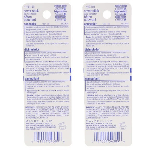 Maybelline New York Cover Correct Stick Concealer Medium Beige 0.16 oz 2 Pack