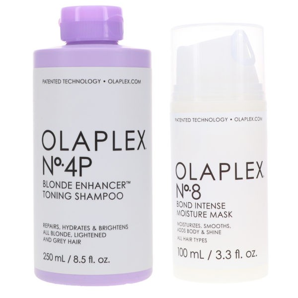 Olaplex No.4p Blonde Enhancer Toning Shampoo 8.5 oz & No. 8 Bond Intense Mask 3.3 oz Combo Pack