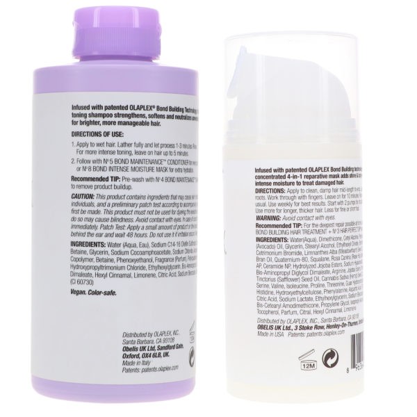 Olaplex No.4p Blonde Enhancer Toning Shampoo 8.5 oz & No. 8 Bond Intense Mask 3.3 oz Combo Pack