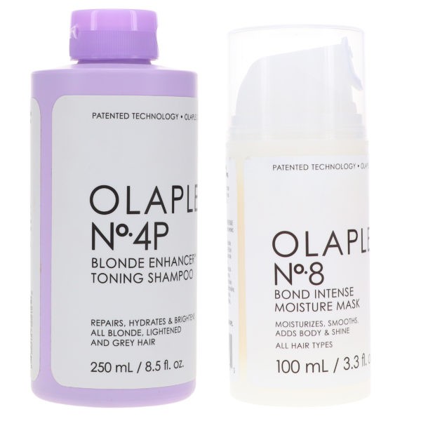 Olaplex No.4p Blonde Enhancer Toning Shampoo 8.5 oz & No. 8 Bond Intense Mask 3.3 oz Combo Pack