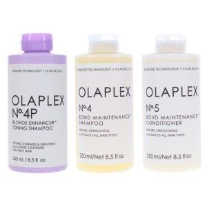 Olaplex No.4p Blonde Enhancer Toning Shampoo 8.5 oz, No.4 Bond Maintenance Shampoo 8.5 oz & No. 5 Bond Maintenance Conditioner 8.5 oz Combo Pack