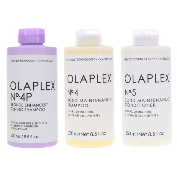 Olaplex No.4p Blonde Enhancer Toning Shampoo 8.5 oz, No.4 Bond Maintenance Shampoo 8.5 oz & No. 5 Bond Maintenance Conditioner 8.5 oz Combo Pack