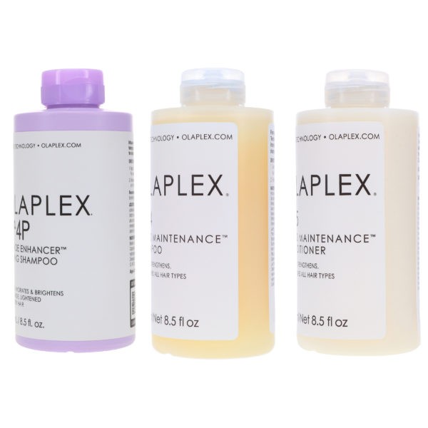 Olaplex No.4p Blonde Enhancer Toning Shampoo 8.5 oz, No.4 Bond Maintenance Shampoo 8.5 oz & No. 5 Bond Maintenance Conditioner 8.5 oz Combo Pack