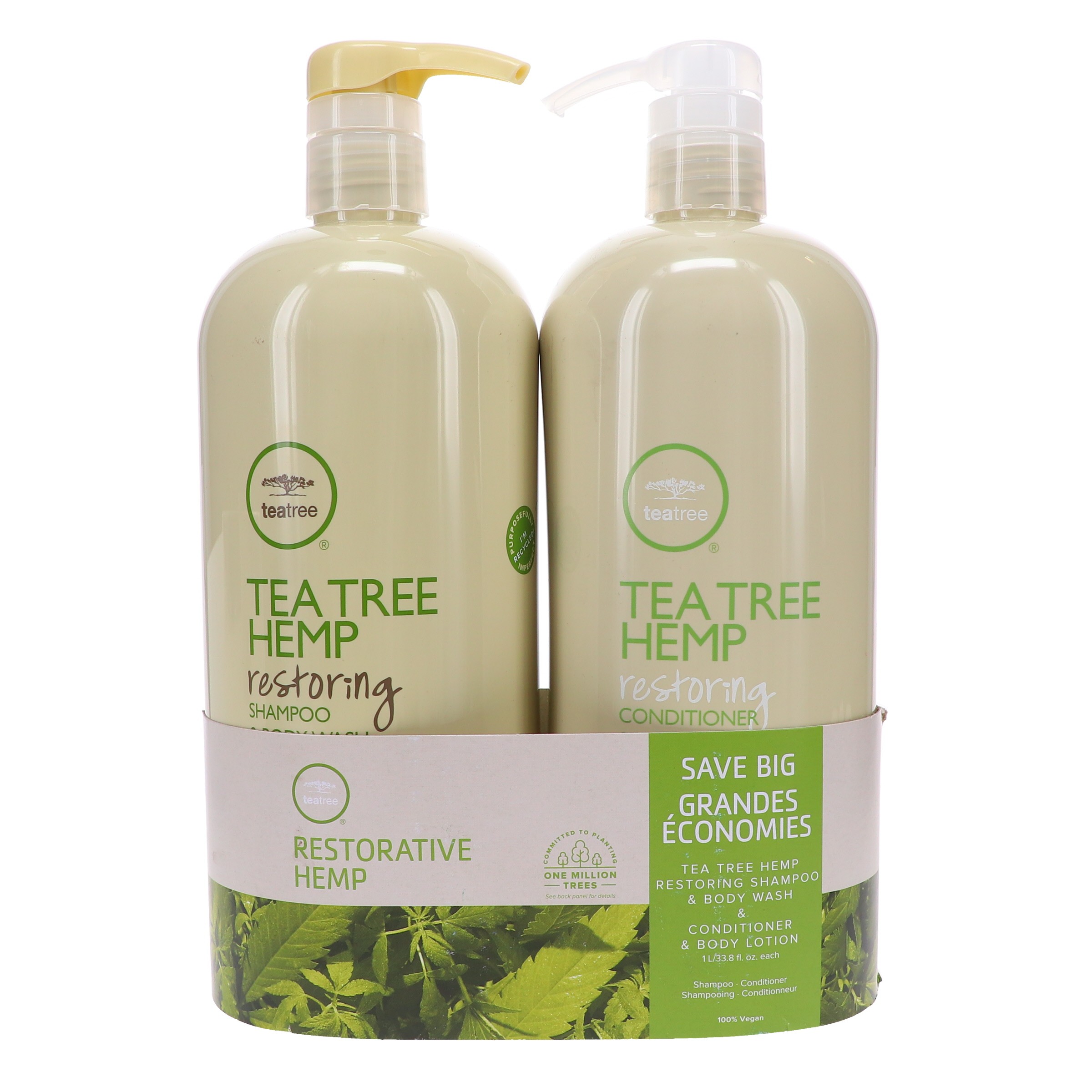 Paul Mitchell Tea Tree Hemp Restoring Shampoo & Body Wash 33.8 oz & Tea Tree Hemp Restoring Conditioner & Body Lotion 33.8 oz Combo Pack