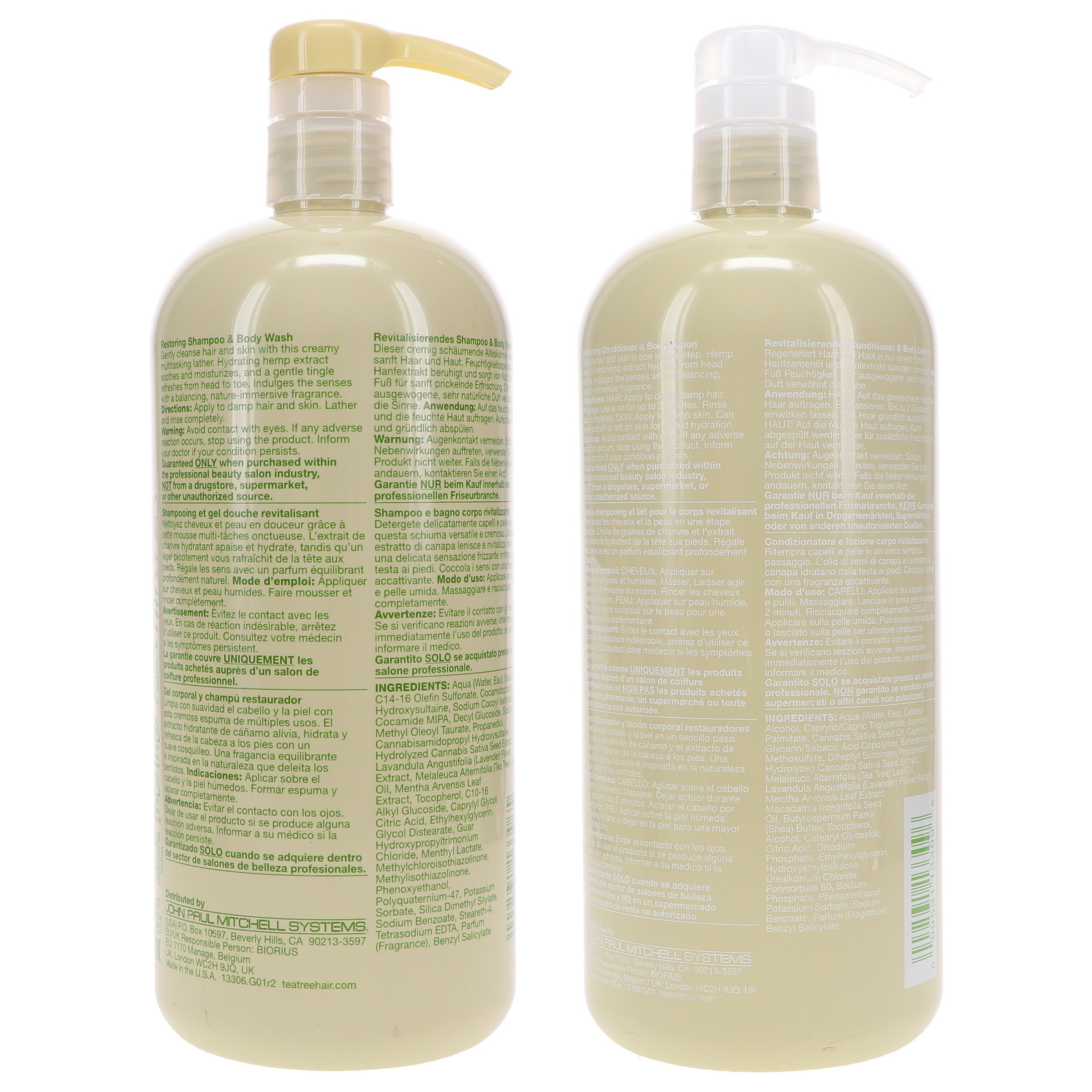 Paul Mitchell Tea Tree Hemp Restoring Shampoo & Body Wash 33.8 oz & Tea Tree Hemp Restoring Conditioner & Body Lotion 33.8 oz Combo Pack