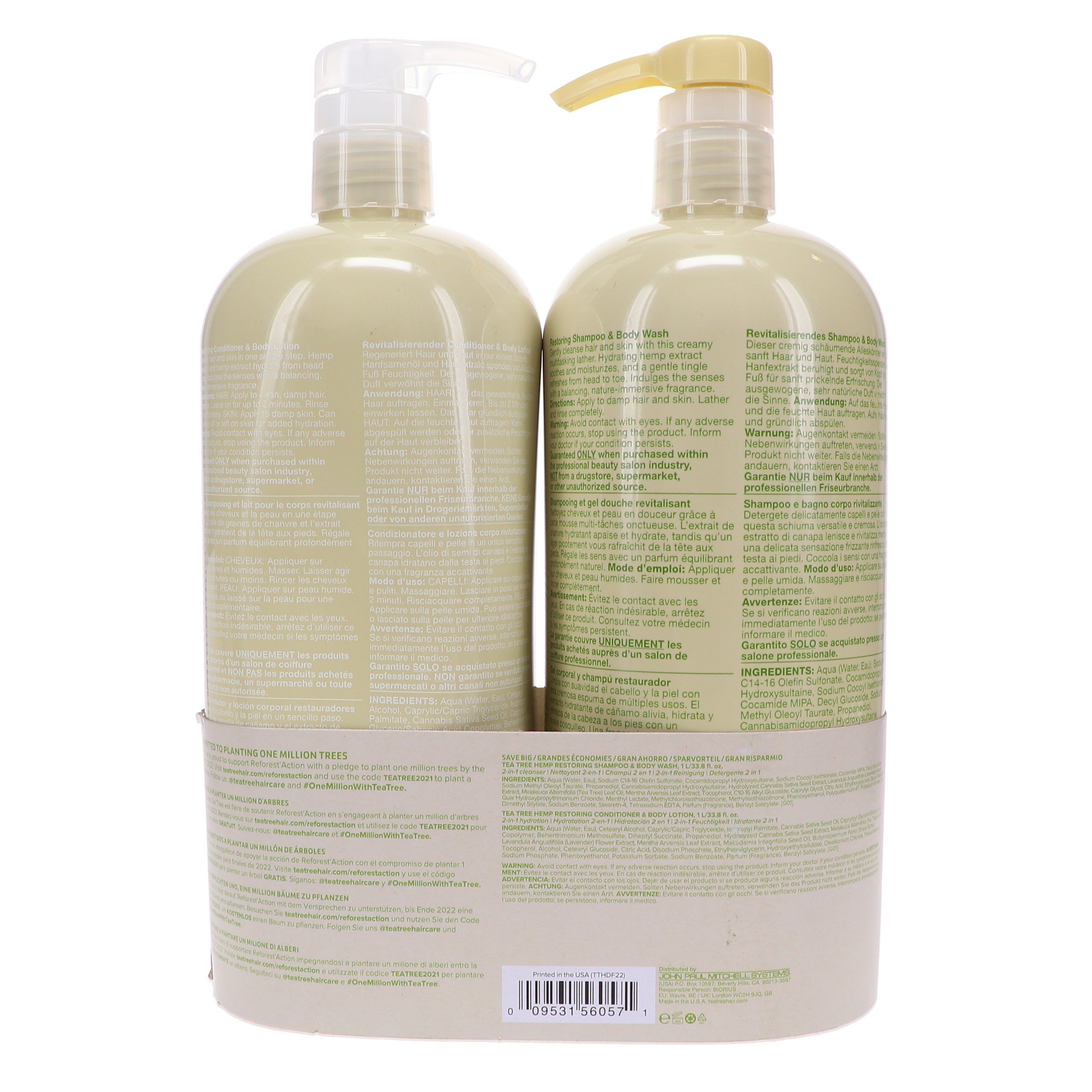 Paul Mitchell Tea Tree Hemp Restoring Shampoo & Body Wash 33.8 oz & Tea Tree Hemp Restoring Conditioner & Body Lotion 33.8 oz Combo Pack