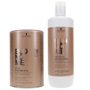 Schwarzkopf BlondMe Bond Enforcing Premium Lightener 9+ Dust Free Powder 15.8 oz & BlondMe 6% Developer 33.8 oz Combo Pack