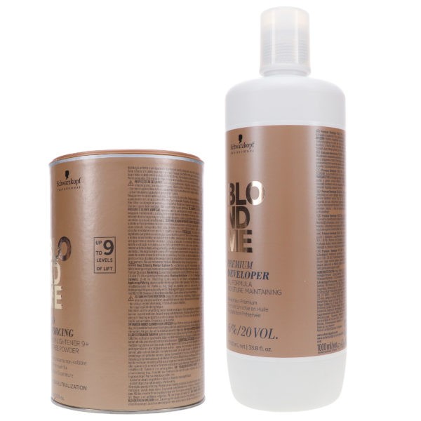 Schwarzkopf BlondMe Bond Enforcing Premium Lightener 9+ Dust Free Powder 15.8 oz & BlondMe 6% Developer 33.8 oz Combo Pack