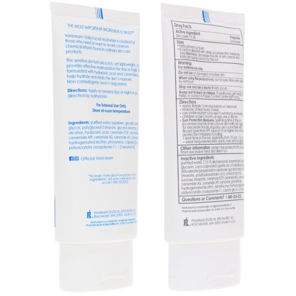 Vanicream Daily Facial Moisturizer 3 oz & Daily Facial Moisturizer Broad Spectrum SPF 30 2.5 oz Combo Pack