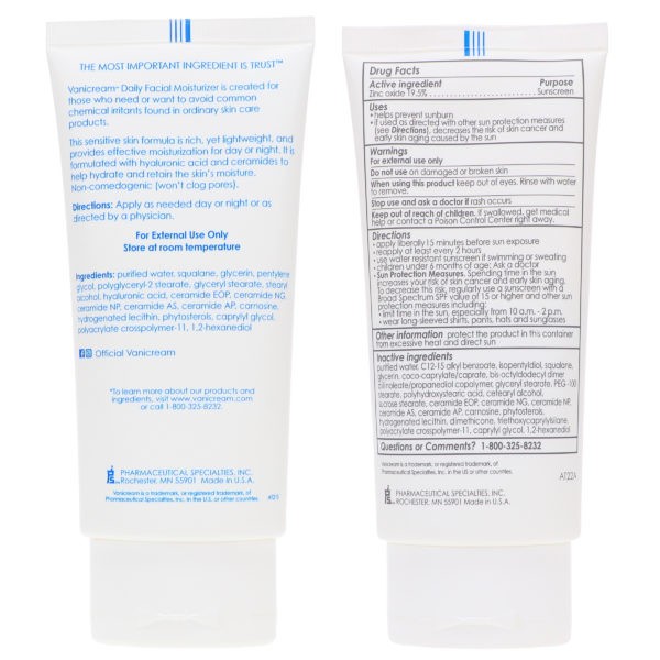 Vanicream Daily Facial Moisturizer 3 oz & Daily Facial Moisturizer Broad Spectrum SPF 30 2.5 oz Combo Pack
