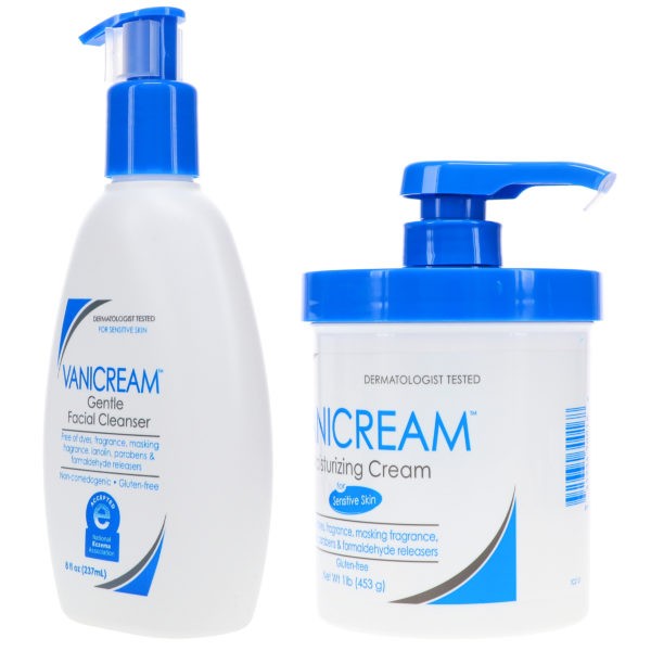 Vanicream Gentle Facial Cleanser 8 oz & Skin Cream 16 oz Combo Pack