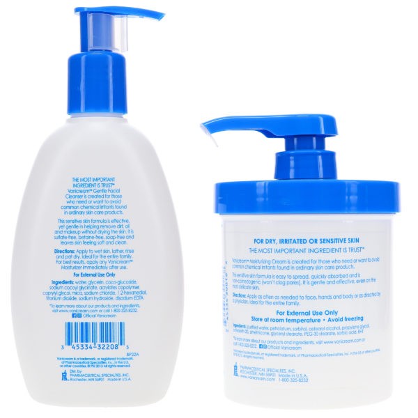 Vanicream Gentle Facial Cleanser 8 oz & Skin Cream 16 oz Combo Pack