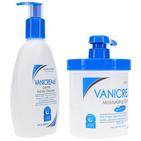 Vanicream Gentle Facial Cleanser 8 oz & Skin Cream 16 oz Combo Pack