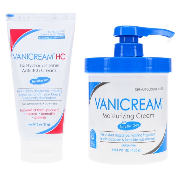 Vanicream Moisturizing Skin Cream with Pump Dispenser 16 oz & 1% Hydrocortisone Anti-Itch Cream 2 oz Combo Pack