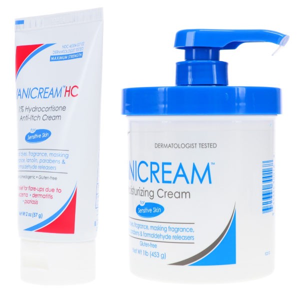 Vanicream Moisturizing Skin Cream with Pump Dispenser 16 oz & 1% Hydrocortisone Anti-Itch Cream 2 oz Combo Pack