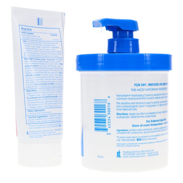Vanicream Moisturizing Skin Cream with Pump Dispenser 16 oz & 1% Hydrocortisone Anti-Itch Cream 2 oz Combo Pack