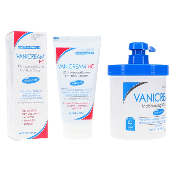 Vanicream Moisturizing Skin Cream with Pump Dispenser 16 oz & 1% Hydrocortisone Anti-Itch Cream 2 oz Combo Pack