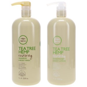 Paul Mitchell Tea Tree Hemp Restoring Shampoo & Body Wash 33.8 oz & Tea Tree Hemp Restoring Conditioner & Body Lotion 33.8 oz Combo Pack