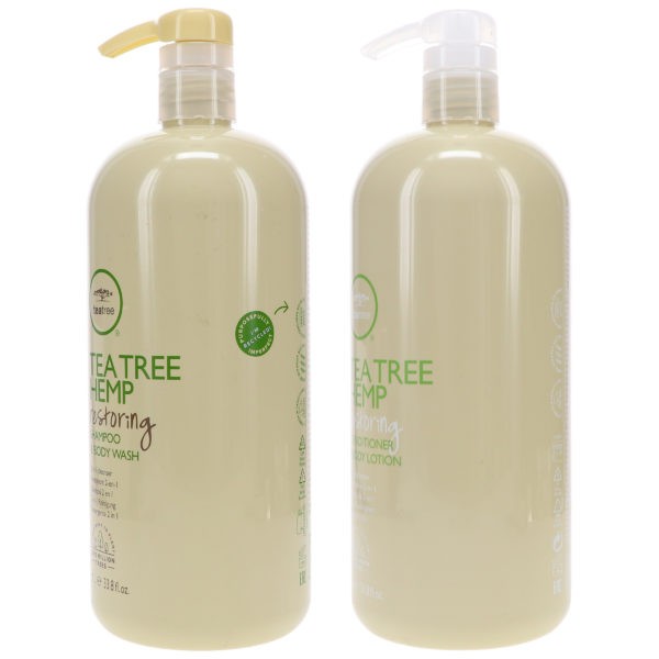 Paul Mitchell Tea Tree Hemp Restoring Shampoo & Body Wash 33.8 oz & Tea Tree Hemp Restoring Conditioner & Body Lotion 33.8 oz Combo Pack