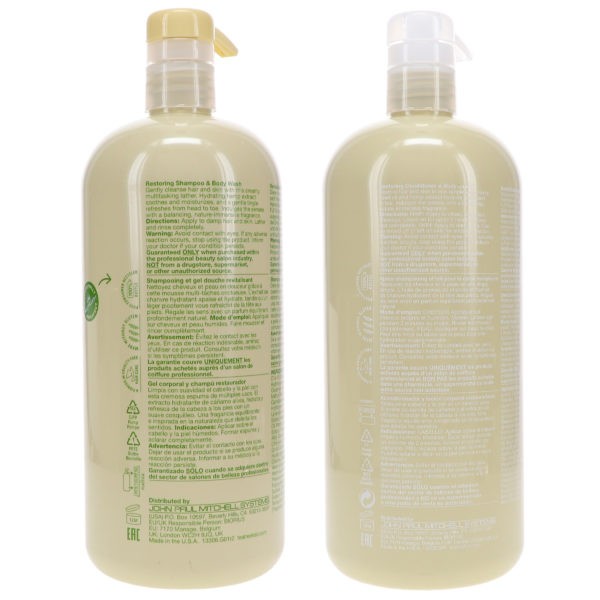 Paul Mitchell Tea Tree Hemp Restoring Shampoo & Body Wash 33.8 oz & Tea Tree Hemp Restoring Conditioner & Body Lotion 33.8 oz Combo Pack