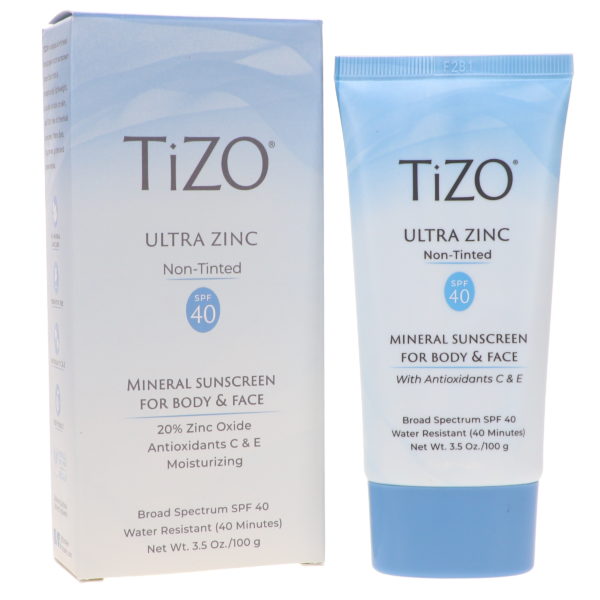 TIZO Zinc Body and Face Sunscreen SPF 40 Non-Tinted with Antioxidants C & E 3.5 oz