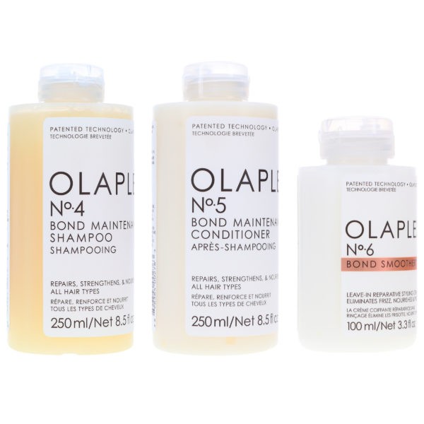 Olaplex No.4 Bond Maintenance Shampoo 8.5 oz, No.5 Conditioner 8.5 oz & No. 6 Bond Smoother Reparative Styling Creme 3.3 oz Combo Pack