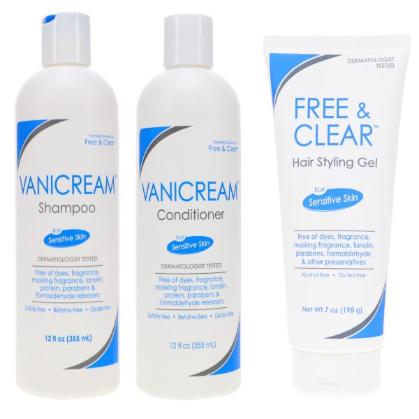 Vanicream/Free & Clear Shampoo 12 oz, Conditioner 12 oz & Styling Gel 7 oz Combo Pack