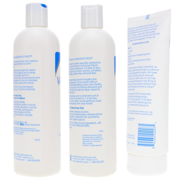 Vanicream/Free & Clear Shampoo 12 oz, Conditioner 12 oz & Styling Gel 7 oz Combo Pack